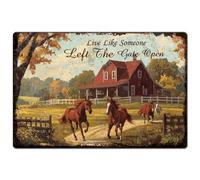 Hobbspring 1pc Vintage Metal Tin Sign 20x30cm Retro Iron Horse Sign Rusty Look Live Like Someone Left The Gate Open Horse Poster for Garden Farm Kitchen Coop Decor