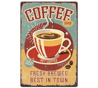 Hobbspring 1pc Vintage Metal Tin Sign 20x30cm Retro Iron Hot Coffee Sign Rust Look Fresh Brewed Best in Town Coffee Tin Poster for Cafe Bar Pub Home Office Kitchen Wall Decor