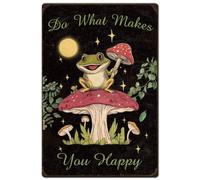 Hobbspring 1pc Vintage Metal Tin Sign 20x30cm Retro Iron Mushroom Frog Sign Do What Makes You Happy Frog Plaque Poster for Home Office Kitchen Bar Cafe Garden Wall Decor