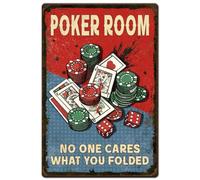 Hobbspring 1pc Vintage Metal Tin Sign 20x30cm Retro Iron Poker Dice Sign Poker Room No One Cares What You Folded Poster for Home Game Room Cafes Bars Pub Man Cave Wall Decor