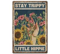 Hobbspring 1pc Vintage Metal Tin Sign 20x30cm Retro Iron Sun Flower Sign Rusty Look Stay Trippy Little Hippie Poster for Home Living Room Country Farmhouse Garden Kitchen Wall Decor