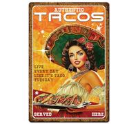 Hobbspring 1pc Vintage Metal Tin Sign 20x30cm Retro Iron Tacos Food Sign Rust Look Live everyday like it's taco Tuesday Poster for Home Bars kitchen food Trucks Restaurant Decor