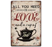 Hobbspring 1pc Vintage Metal Tin Sign 20x30cm Retro Iron Tea Sign Rusty Look All You Need is Love and a Cup of Tea Poster for Tearoom Pub Home Office Kitchen Wall Decoration