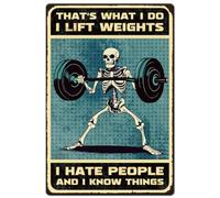 Hobbspring 1pc Vintage Metal Tin Sign 20x30cm Retro Skull Gym Sign Rust Look That's What I Do I Lift Weights Tin Sign for Home Gymnasium Gym Weight Lifting Room Wall Decor