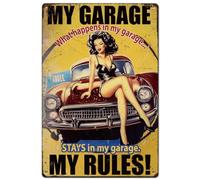 Hobbspring 1pc Vintage Metal Tin Sign 30x20cm Retro Iron My Garage My Rules Sign Rusty Look Garage Women Poster for Home Office Kitchen Bar Cafe Garden Wall Decor
