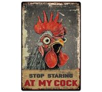 Hobbspring 1pc Vintage Metal Tin Sign 30x20cm Retro Iron Retro Iron Chicken Head Sign Rusty Look Stop Staring At My Cock Plaque Poster for Chicken Coop Decor Home Farm and Kitchen