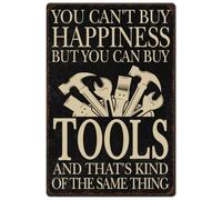 Hobbspring 1pc Vintage Metal Tin Sign 30x20cm Retro Iron Tools Workshop Sign You Can Not Buy Happiness But Can Buy Tools Poster for Home Garage Wall Art Decor