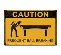 Hobbspring 1pc Vintage Metal Tin Signs 20x30cm Billiards Warning Signs Caution Frequent Ball Breaking Plaque Poster Funny Pool Room Decor for Men Billiard Hall Game Room Tavern Home Bar Decor