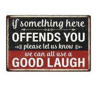 Hobbspring 1pc Vintage Metal Tin Signs 20x30cm Funny Bar Warning Signs If Something Here Offends You Plaque Poster Man Cave Wall Decor for Home Restaurant Bar Coffee Shop Garage Decor
