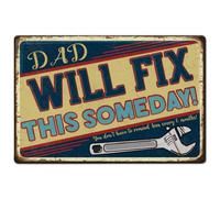 Hobbspring 1pc Vintage Metal Tin Signs 20x30cm Garage Metal Sign Dad Will Fix This Someday Plaque Poster Retro Workshop Accessories for Home Restaurant Bar Coffee Shop Garage Decor