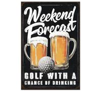 Hobbspring 1pc Vintage Metal Tin Signs 20x30cm Golf Signs Weekend Forecast Golf with a Chance of Drinking Poster Retro Man Cave Wall Decor for Home Bar Living Room Cafes Office Wall Decor