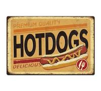 Hobbspring 1pc Vintage Metal Tin Signs 20x30cm Hot Dogs Signs Retro Food Plaque Poster Metal Wall Decor with 4 Pre-Drilled Holes for Home Kitchen Restaurant Coffee Shop Club Bar Decoration