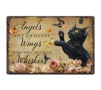 Hobbspring 1pc Vintage Metal Tin Signs 20x30cm Retro Black Cat Butterfly Signs Angels Don't Always Have Wings Plaque Poster for Home Restaurant Bar Coffee Shop Garage Decor