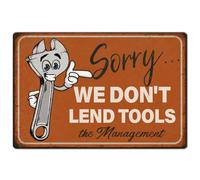 Hobbspring 1pc Vintage Metal Tin Signs 20x30cm Tools Metal Sign We Don't Lend Tools Plaque Poster Retro Workshop Accessories for Workshop Garage Shop Home Wall Art Decor