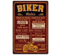Hobbspring 1pc Vintage Metal Tin Signs 30x20cm Biker Rules Metal Signs When in Doubt Throttle Out Plaque Poster Motorcycle Wall Decor for Home Restaurant Bar Coffee Shop Garage Decor