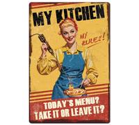 Hobbspring 1pc Vintage Metal Tin Signs 30x20cm Retro Diner Decor Metal Kitchen Wall Signs My Kitchen My Rules Poster with 4 Pre-Drilled Holes for Kitchen Office Cafe Pub Home Wall Decor