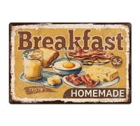 Hobbspring 1pc Vintage Metal Tin Signs 30x20cm Retro Plaque Breakfast Signs Fried Egg Cheese Bacon Olive Metal Signs with 4 Pre-Drilled Holes for Kitchen Restaurant Cafe Pub Home Wall Decor