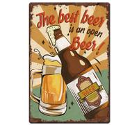 Hobbspring 1pc Vintage Metal Tin Signs 30x20cm The Best Beer Is An Open One Poster Retro Man Cave Wall Decor with 4 Pre-Drilled Holes for Living Room Cafes Office Garage Home Decor