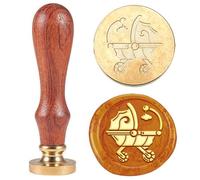 Hobbspring 1pc Vintage Sealing Wax Stamp Baby Pram Carriage Wax Seal Stamp 25mm Removable Brass Stamp Head with Wooden Handle for Envelopes Invitations Wedding Decoration Back to School