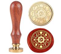 Hobbspring 1pc Vintage Sun Moon Wax Seal Stamp Galaxy Universe Sealing Wax Stamp 30mm Removable Brass Stamp Head with Wooden Handle for Envelopes Invitations Embellishment Bottle Decor Back to School