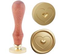 Hobbspring 1pc Vintage Wax Seal Stamp 3D Heart Sealing Wax Stamp 25mm Removable Brass Stamp Head with Wooden Handle for Envelopes Invitations Embellishment Decoration Back to School