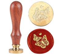 Hobbspring 1pc Vintage Wax Seal Stamp Butterflies Sealing Wax Stamp 25mm Removable Brass Stamp Head with Wooden Handle for Envelopes Invitations Wedding Embellishment Bottle Decoration Back to School