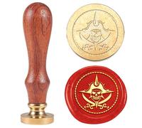 Hobbspring 1pc Vintage Wax Seal Stamps Pirate Skull Sealing Wax Stamps 25mm Removable Brass Head Stamp with Wooden Handle for Envelope Wedding Invitations Christmas Thanksgiving Gift Packing