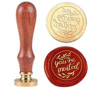 Hobbspring 1pc Words Wax Seal Stamp You're Invited Phrases Sealing Wax Stamp Gift for Christmas 25mm Removable Brass Stamp Head with Wooden Handle for Envelopes Invitations Wedding Decor