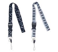 Hobbspring 2 Colors Musical Notes Lanyard Detachable Key Card Holder Neck Accessory with Quick Release Buckle and Hook Black White Music Lanyard for Car Keys Whistle Keychain Wallet
