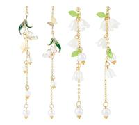 Hobbspring 2 Pairs Lily of the Valley Flower Earring Dangle White Flower Leaf Long Tassel Earrings Floral Drop Hanging Jewelry Gifts for Mother's Day Birthday Anniversary