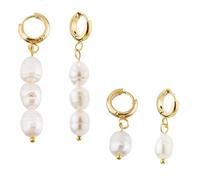Hobbspring 2 Pairs Natural Cultured Freshwater Pearl Earrings Teardrop Round Hoop Statement Earrings Bridesmaid Baroque Pearl Dangling Minimalism Dainty Jewelry Gift for Women