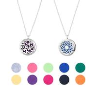 Hobbspring 2 Sets Aromatherapy Locket Pendant Necklace 24 Inch Adjustable Chain Lotus and Floating Cloud Essential Oil Diffuser Necklace Stainless Steel Locket Pendants for Women