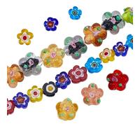Hobbspring 2 Strands 70Pcs Handmade Transparent Flower Lampwork Beads 2 Styles Mixed Color Millefiori Glass Beads Flower Lampwork Bead for Jewelry Making Necklace Earring Craft Supplies