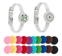 Hobbspring 2 Styles Essential Oil Diffuser Bracelet 22.4cm Aromatherapy Locket Adjustable Bracelet Stainless Steel Watch Band Bracelets with 20Pcs Washable Refill Pads for Women Men Friends
