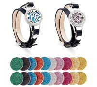 Hobbspring 2 Styles Essential Oil Diffuser Bracelet Aromatherapy Bracelet Locket with 32.2cm Replacement Leather Band and 20pcs Washable Refill Pad Gift for Mother's Day Graduation Men Friends