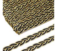 Hobbspring 20 Yards Metallic Braid Trim 13mm Wide Gold Trim Metallic Gimp Braid Trim Lace Black Polyester Braided Lace Ribbons for Costume DIY Sewing Craft Embellishment Home Decor