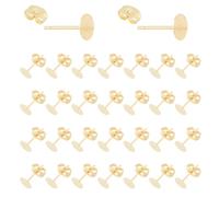 Hobbspring 200pcs Gold Earring Posts and Backs 6mm 24K Gold Plated Blank Post Earring 304 Stainless Steel Flat Round Earring Studs with Butterfly Earring Backs for DIY Earring Jewelry Making
