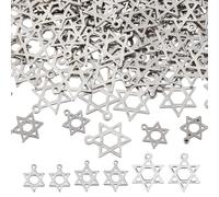 Hobbspring 200Pcs Stainless Steel Star of David Charms 3 Styles Six Pointed Star Charm Stainless Steel Color Jewish Stars Charms for Necklace Earrings Bracelet Jewelry Making