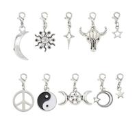 Hobbspring 20Pcs 10 Styles Boot Shoe Charms Alloy Shoe Pendant Moon Sun Star Boot Pendants Tibetan Style Charms with Lobster Claw Clasps for Shoes Keychain Decoration
