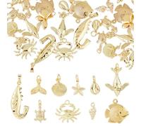 Hobbspring 20Pcs 10 Styles Brass Ocean Theme Charms 18K Gold Plated Sea Creatures Pendant Antique Seashell Turtle Starfish Seahorse Pendants For Jewerly Crafts Making DIY