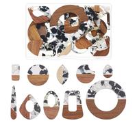 Hobbspring 20Pcs 10 Styles Resin Wood Pendants Wooden Charms DIY Cute Earrings Black White Dots Wooden Earring Blanks for Women DIY Bohemian Earrings Necklace Statement Jewelry Making