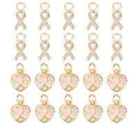 Hobbspring 20Pcs 2 Styles Ribbon Awareness Charm 18K Gold Plated Hope Ribbon Pendant Charms Brass Cubic Zirconia Charms with Jump Rings for Earring Bracelet Necklace Jewelry Making