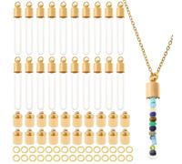Hobbspring 21 Sets Glass Vial Bottle Necklace Golden Glass Bottle Charm Screw Cap Bottles Hourglass Memory Wish Bottle with Chain Necklace and Jump Ring for Beads Perfume Hair Holder