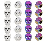 Hobbspring 24Pcs 2 Colors Alloy Skull Beads Large Hole Skull Bead Punk Skeleton Beads Tibetan European Bead for Women DIY Bracelet Necklace Earring Jewelry Making, Silver and Rainbow Color
