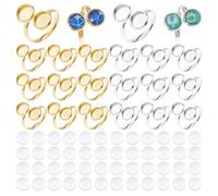 Hobbspring 24pcs 2 Colors Stainless Steel Ring Base Finger Ring Blank Base Open Cuff Ring Bezel Tray Flat Round Pad Ring Base with 48pcs Glass Cabochons for DIY Ring Making Crafts
