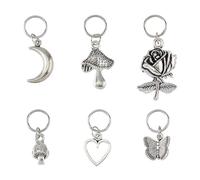 Hobbspring 24Pcs Alloy Shoelaces Charms 6 Styles Flower Heart Mushroom Moon Butterfly Boot Pendants Silver Shoelace Charms with 304 Stainless Steel Rings for Sneaker Boots Sandal Casual Shoes