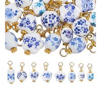 Hobbspring 24Pcs Ceramic Blue Flower Charms 8 Style Floral Porcelain Pendants Handmade Ceramic Charms with Iron Findings for Jewelry Making DIY Crafts Vintage Beads