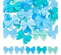 Hobbspring 25pcs Bowknot Silicone Focal Beads 5 Color Blue Series Cute Bow Silicone Pen Loose Beads Charms with Hole for DIY Keychains Bracelet Necklace Beaded Pens Lanyard Jewelry Making