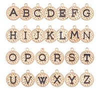 Hobbspring 26pcs A-Z Alphabet Letters Charms Flat Round Black Enamel Alphabet Charm Rough Textured Alloy Initial Charm Slide Glitter Pendant for DIY Necklace Bracelet Earring Jewelry Making