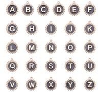 Hobbspring 26Pcs Enamel Letter Charms 15mm Black Flat Round A-Z Alphabet Charms Initial A-Z Letters Pendants for Jewelry Making Wine Glass Markers DIY Crafts Capital Charm